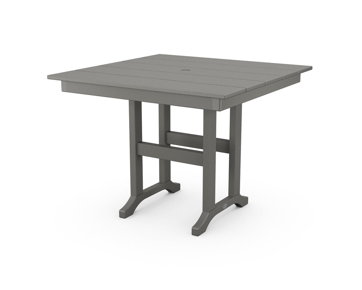 Angled view from the POLYWOOD Mission 5-Piece Farmhouse Dining Set in Slate Grey