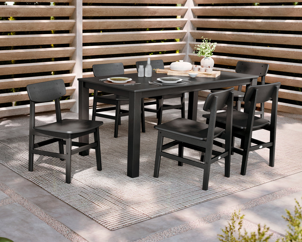 Lifestyle photo of the POLYWOOD Modern Studio Urban Chair 7-Piece Parsons Table Dining Set