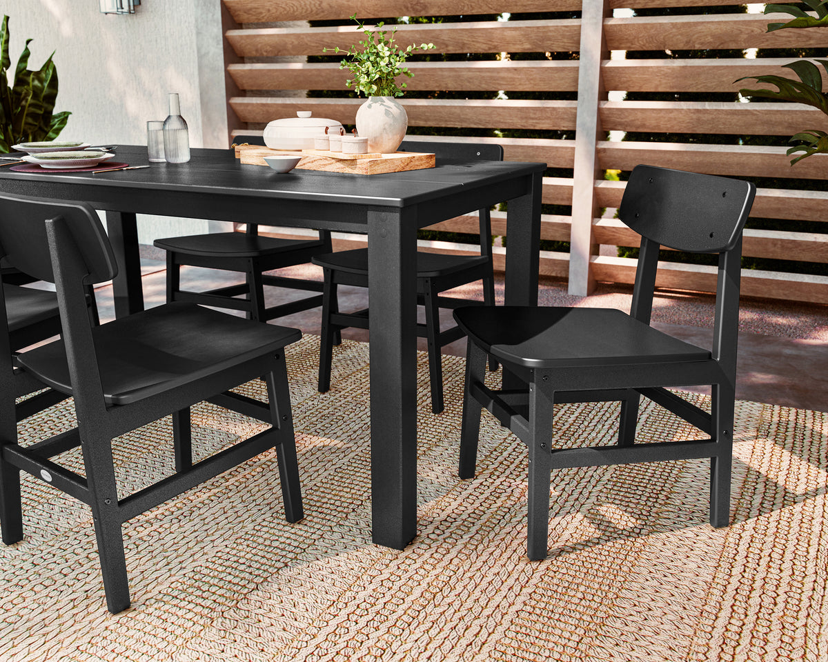 Lifestyle photo of the POLYWOOD Modern Studio Urban Chair 7-Piece Parsons Table Dining Set