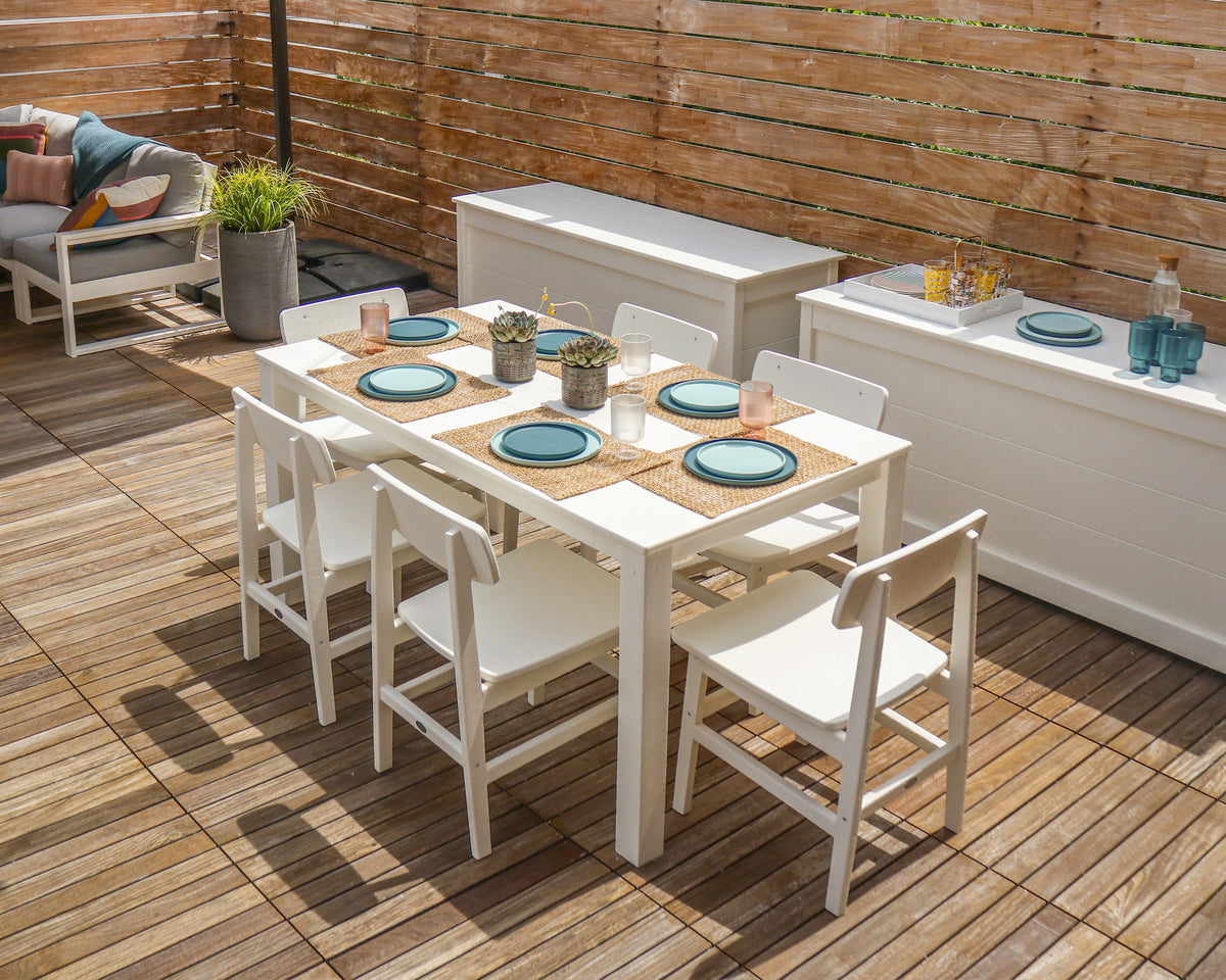 Lifestyle photo of the POLYWOOD Modern Studio Urban Chair 7-Piece Parsons Table Dining Set