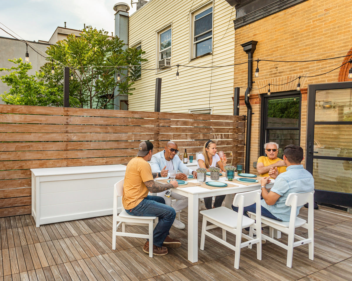 Lifestyle photo of the POLYWOOD Modern Studio Urban Chair 7-Piece Parsons Table Dining Set