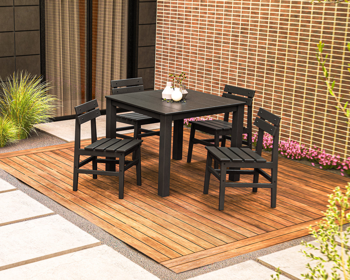 Lifestyle photo of the POLYWOOD Modern Studio Plaza Chair 5-Piece Parsons Dining Set