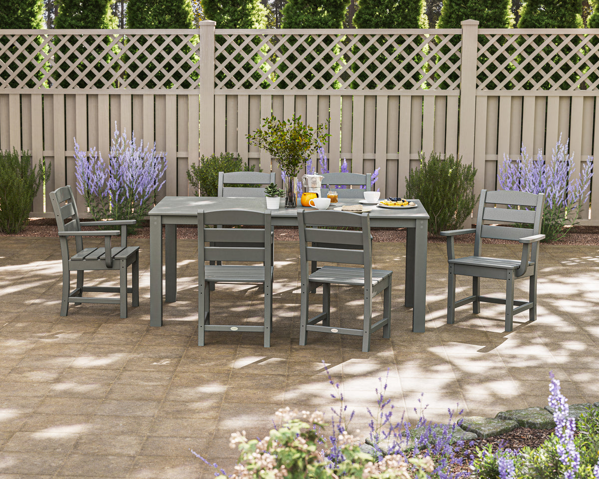 Lifestyle photo of the POLYWOOD Lakeside 7-Piece Parsons Dining Set