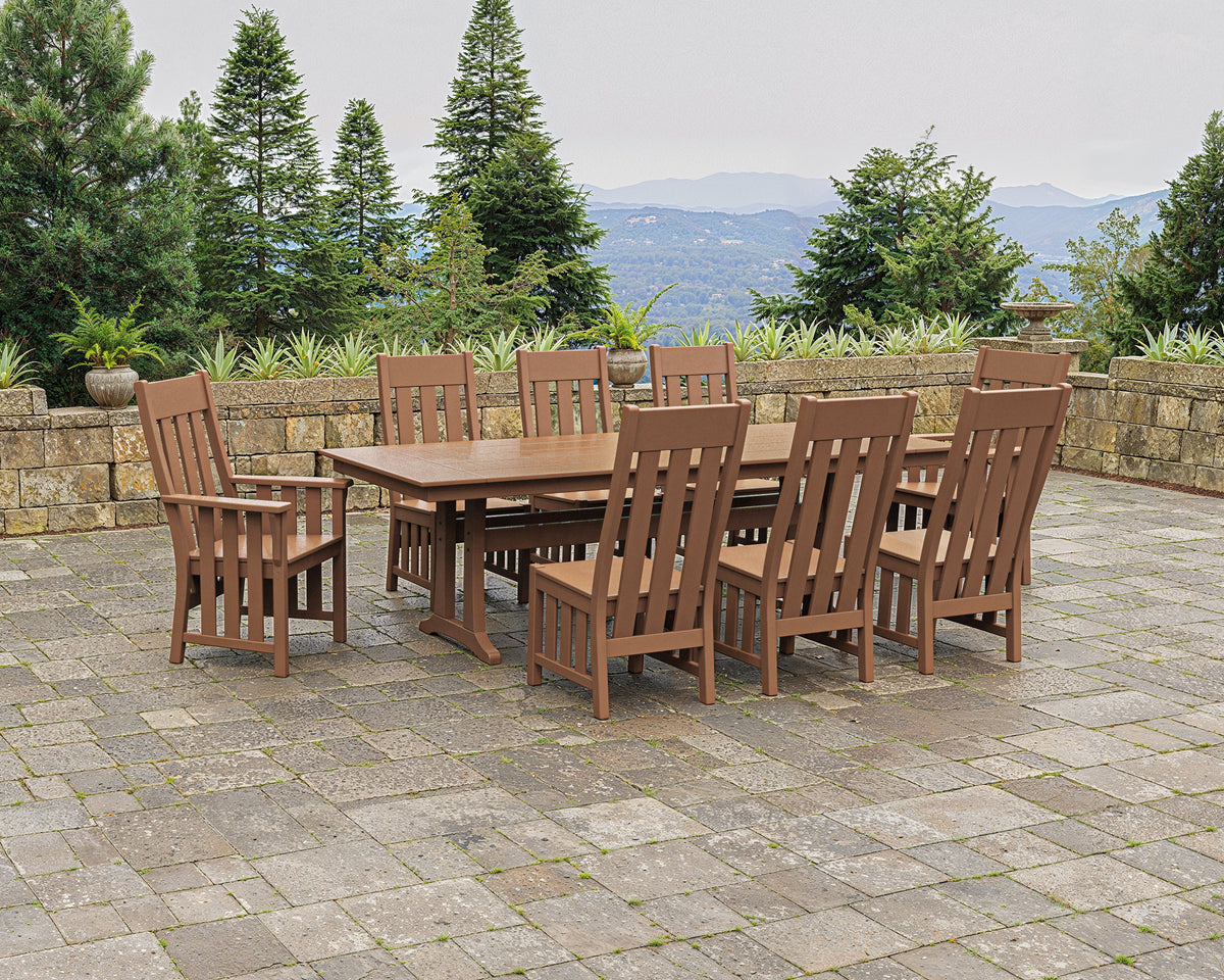 Lifestyle photo of the POLYWOOD Acadia 9-Piece Farmhouse Dining Set with Trestle Legs