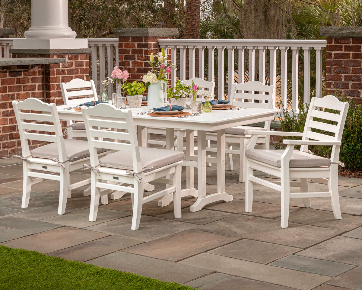 Lifestyle photo of the POLYWOOD Savannah 7-Piece Farmhouse Dining Set