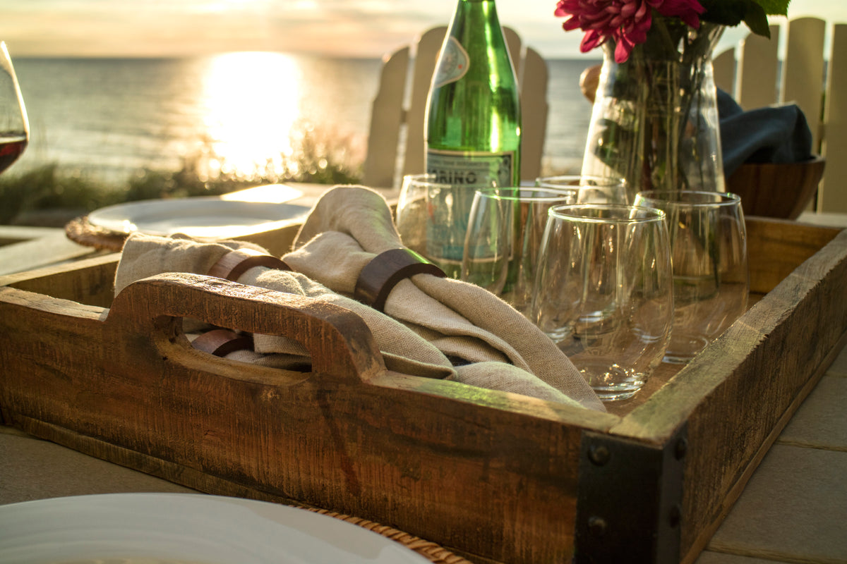Detail photo of the POLYWOOD Vineyard Curveback Adirondack 9-Piece Nautical Trestle Dining Set