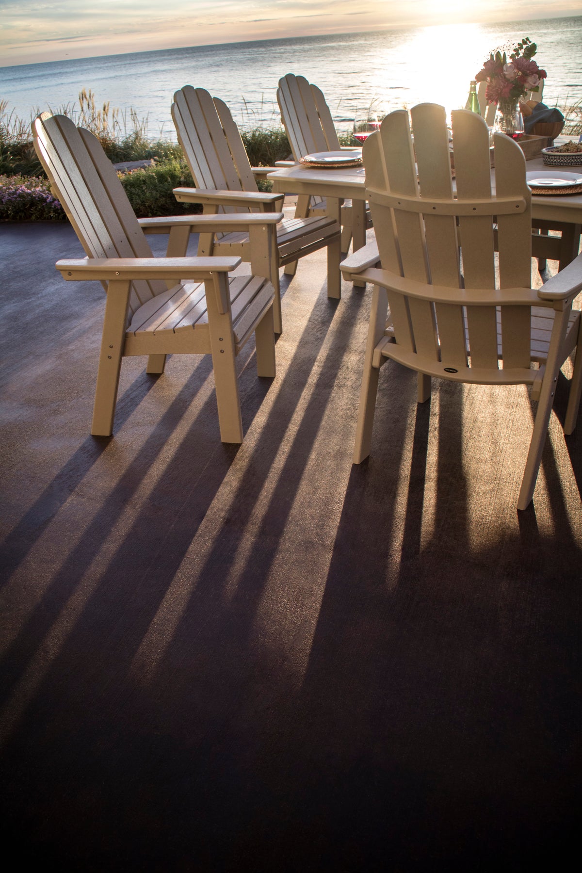 Detail photo of the POLYWOOD Vineyard Curveback Adirondack 9-Piece Nautical Trestle Dining Set