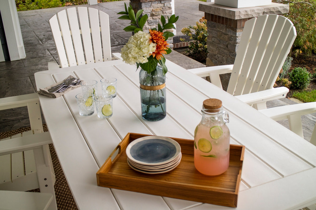 Detail photo of the POLYWOOD Nautical Curveback Adirondack 7-Piece Dining Set with Trestle Legs