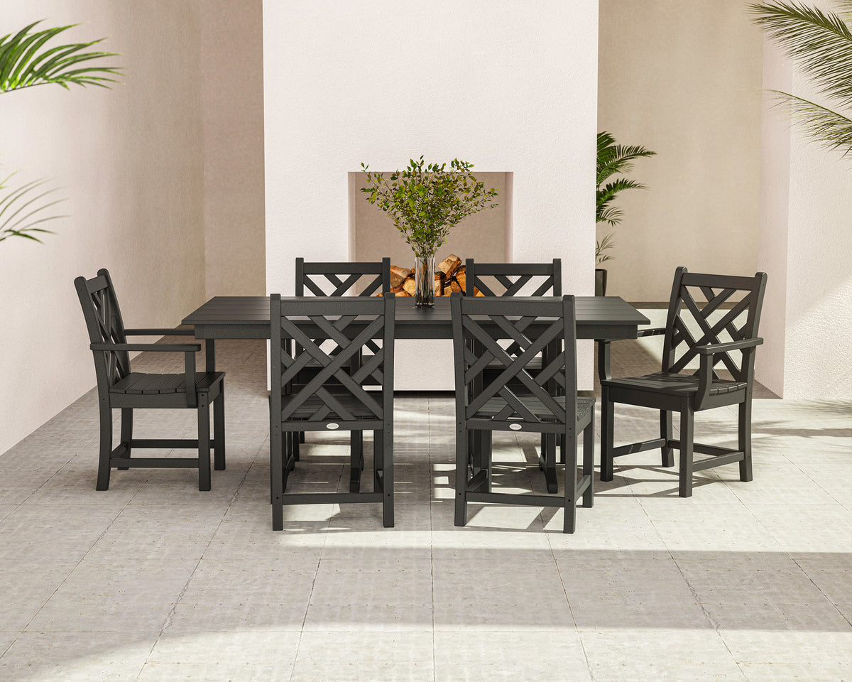 Lifestyle photo of the POLYWOOD Chippendale 7-Piece Farmhouse Dining Set