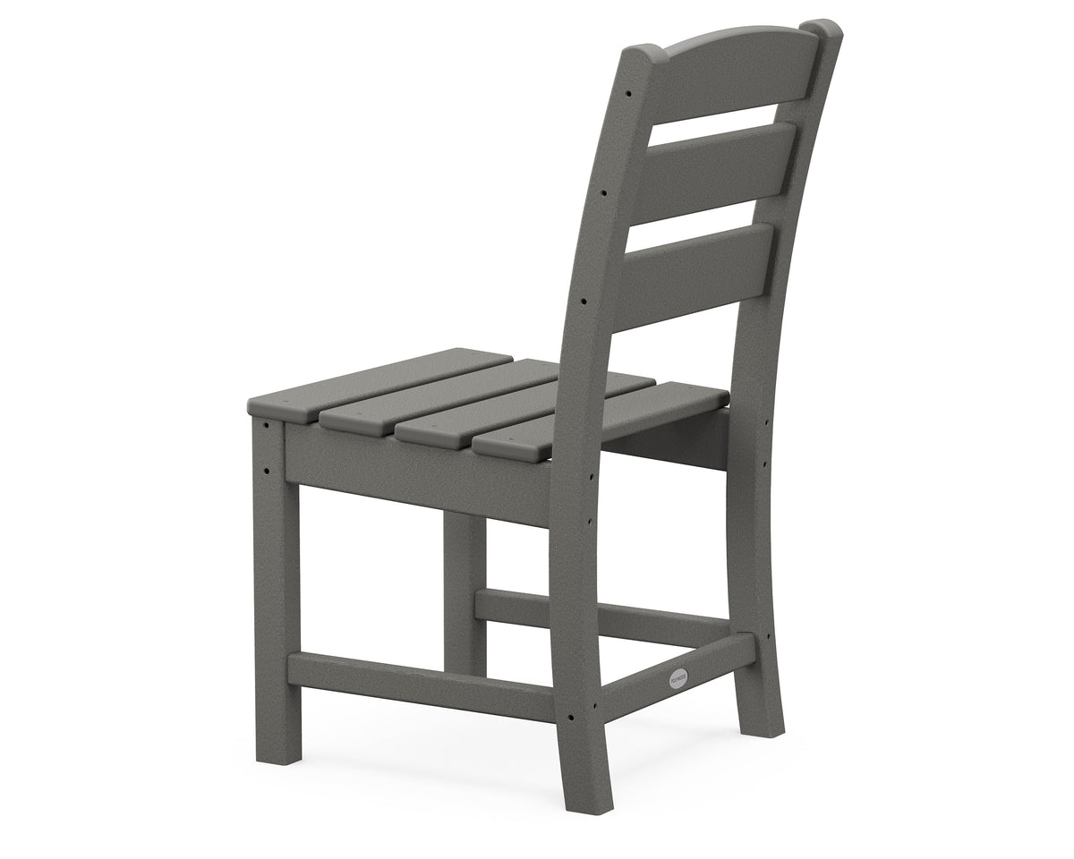 Angled view from the POLYWOOD Lakeside 9-Piece Farmhouse Trestle Dining Set in Slate Grey