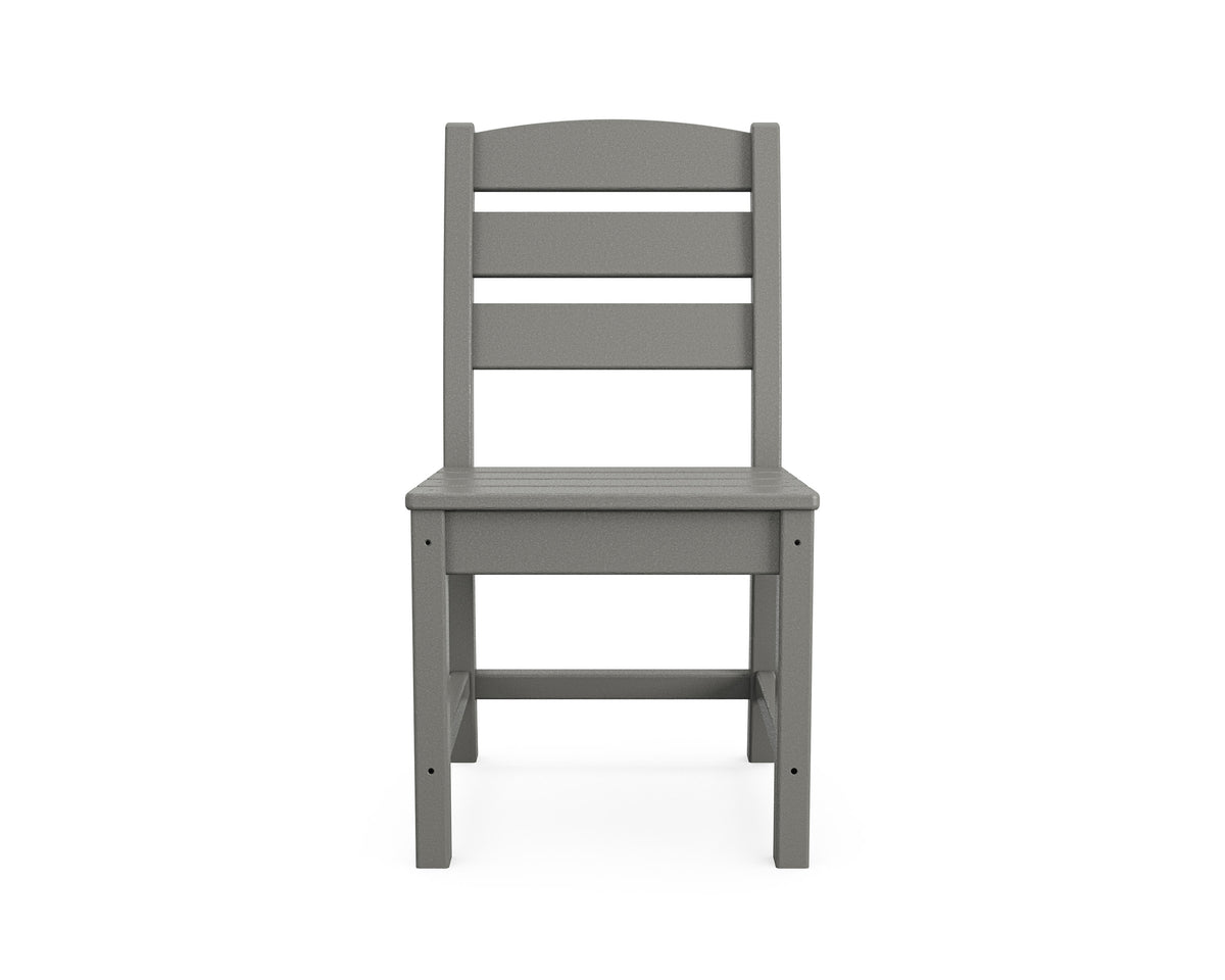 Angled view from the POLYWOOD Lakeside 9-Piece Farmhouse Trestle Dining Set in Slate Grey