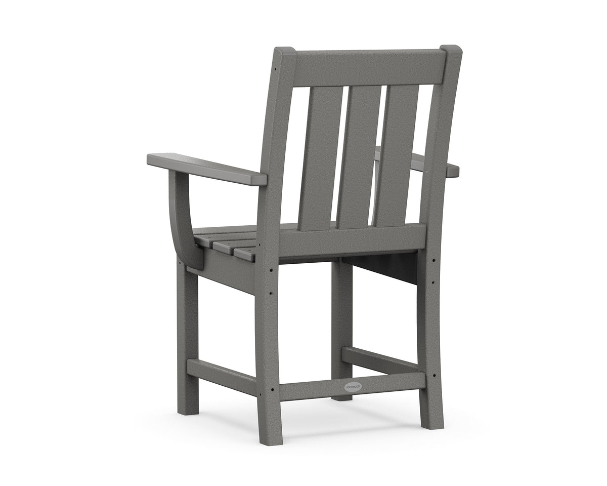 Angled view from the POLYWOOD Oxford 5-Piece Farmhouse Dining Set in Slate Grey