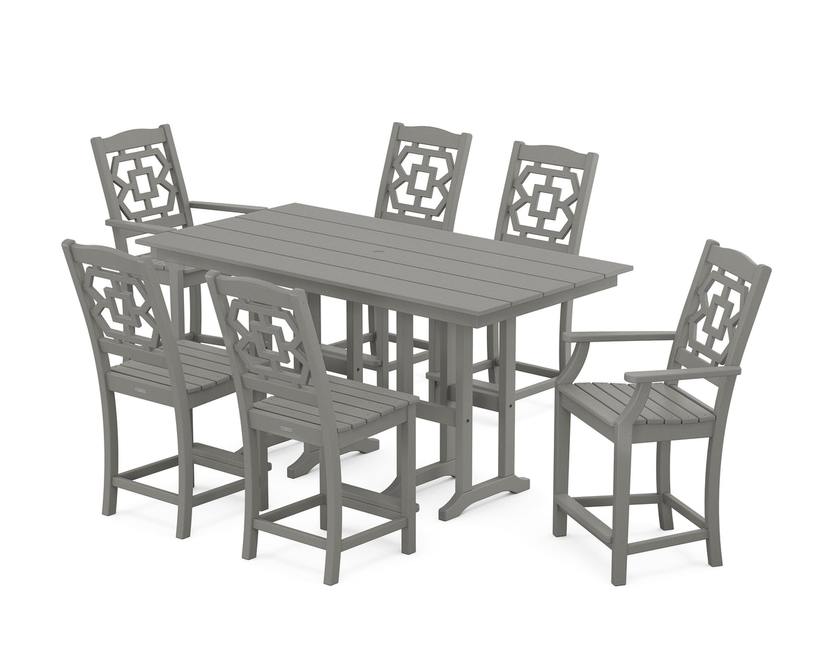 POLYWOOD Chinoiserie 7-Piece Farmhouse Counter Set in Slate Grey