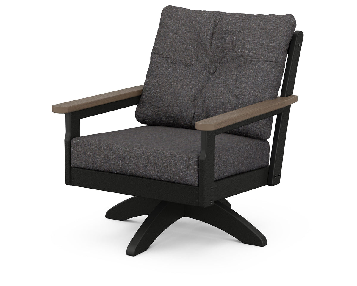 POLYWOOD Vineyard Deep Seating Swivel Chair in Black / Kona / Ash Charcoal