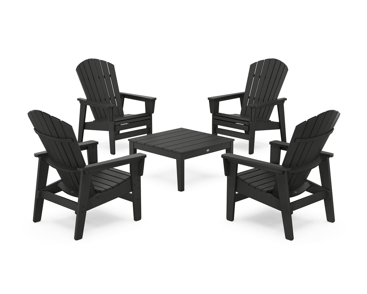 POLYWOOD 5-Piece Nautical Grand Upright Adirondack Chair Conversation Group in Black