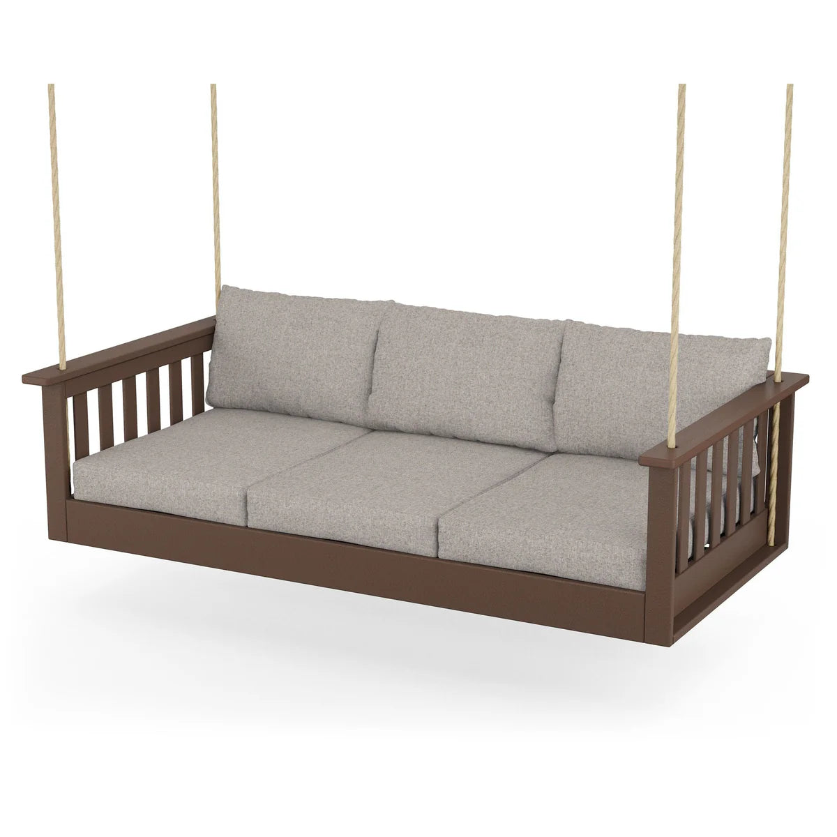 POLYWOOD Vineyard Daybed Swing in Mahogany / Weathered Tweed