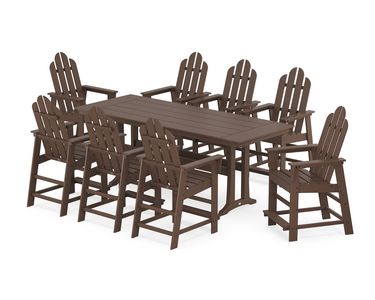 POLYWOOD Long Island 9-Piece Farmhouse Counter Set with Trestle Legs in Mahogany