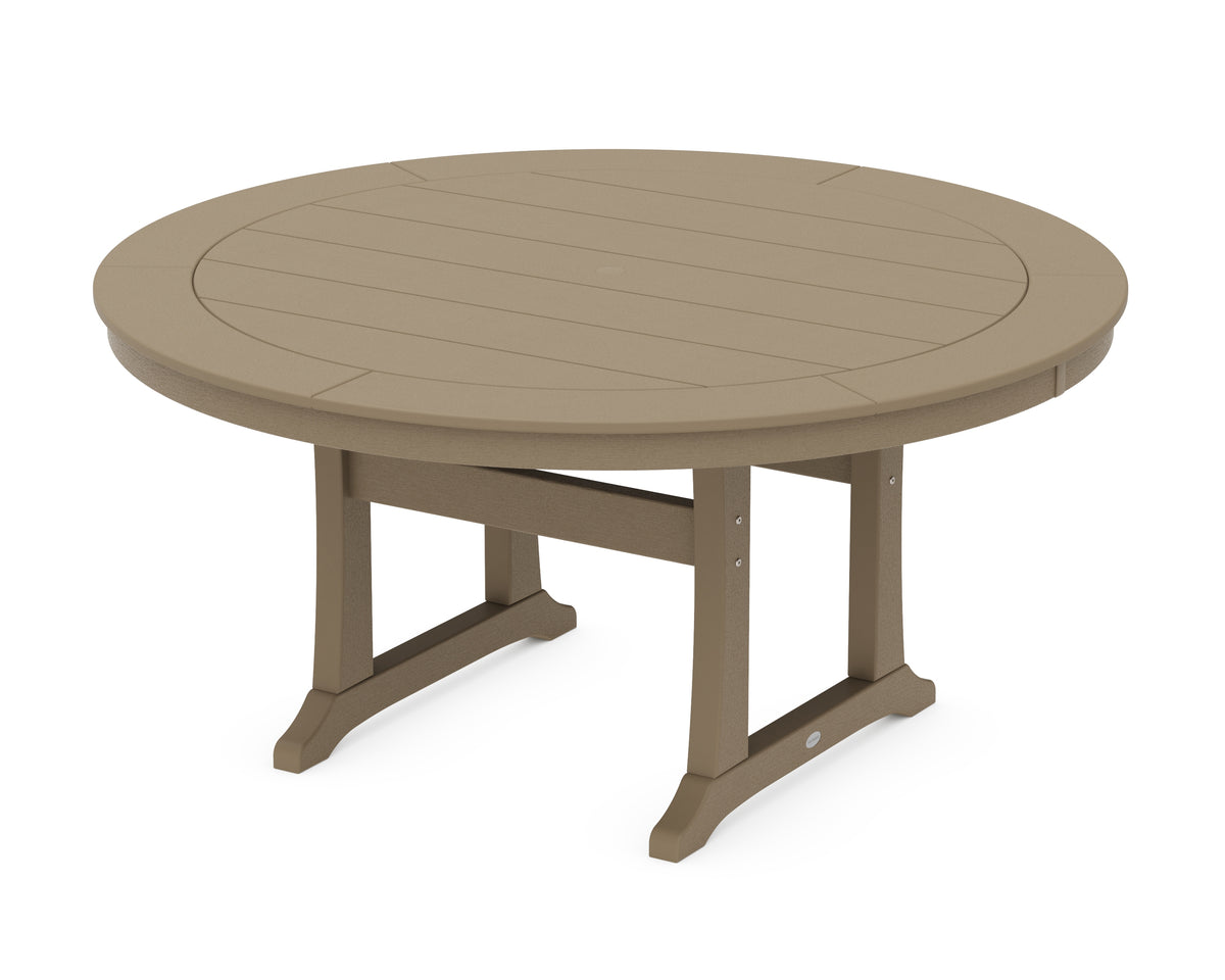 POLYWOOD Nautical Trestle 60" Round Dining Table in Vintage Sahara