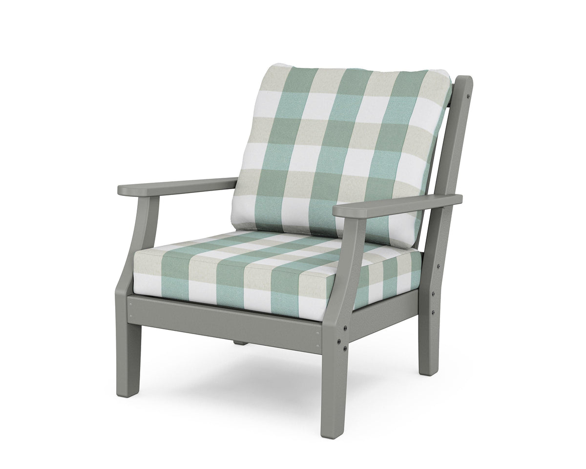 POLYWOOD Wovendale Deep Seating Chair in Slate Grey / Buffalo Plaid Glacier Spa