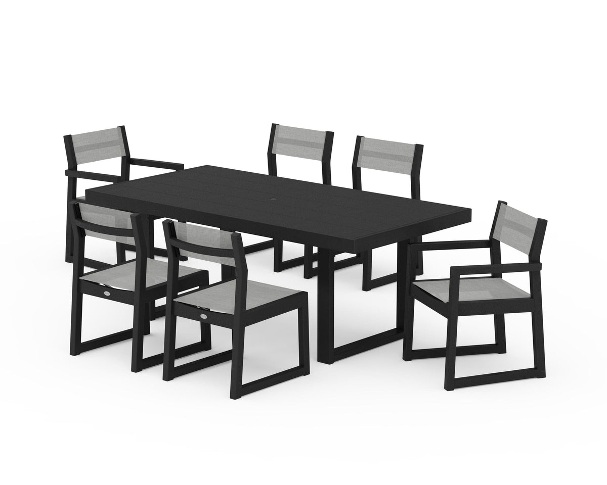 POLYWOOD EDGE Sling 7-Piece Dining Set in Black / Metallic