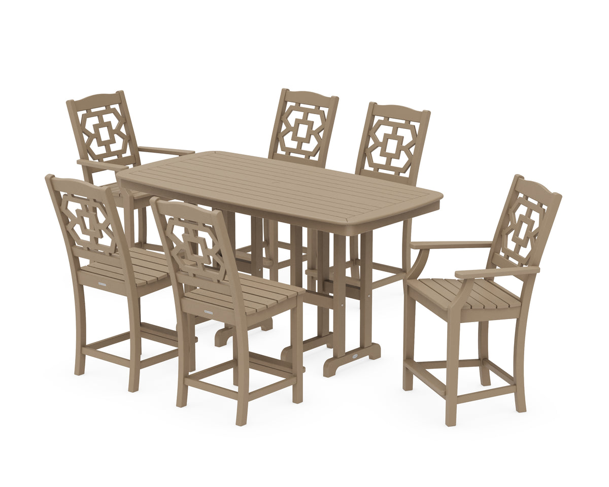 POLYWOOD Chinoiserie 7-Piece Counter Set in Vintage Sahara