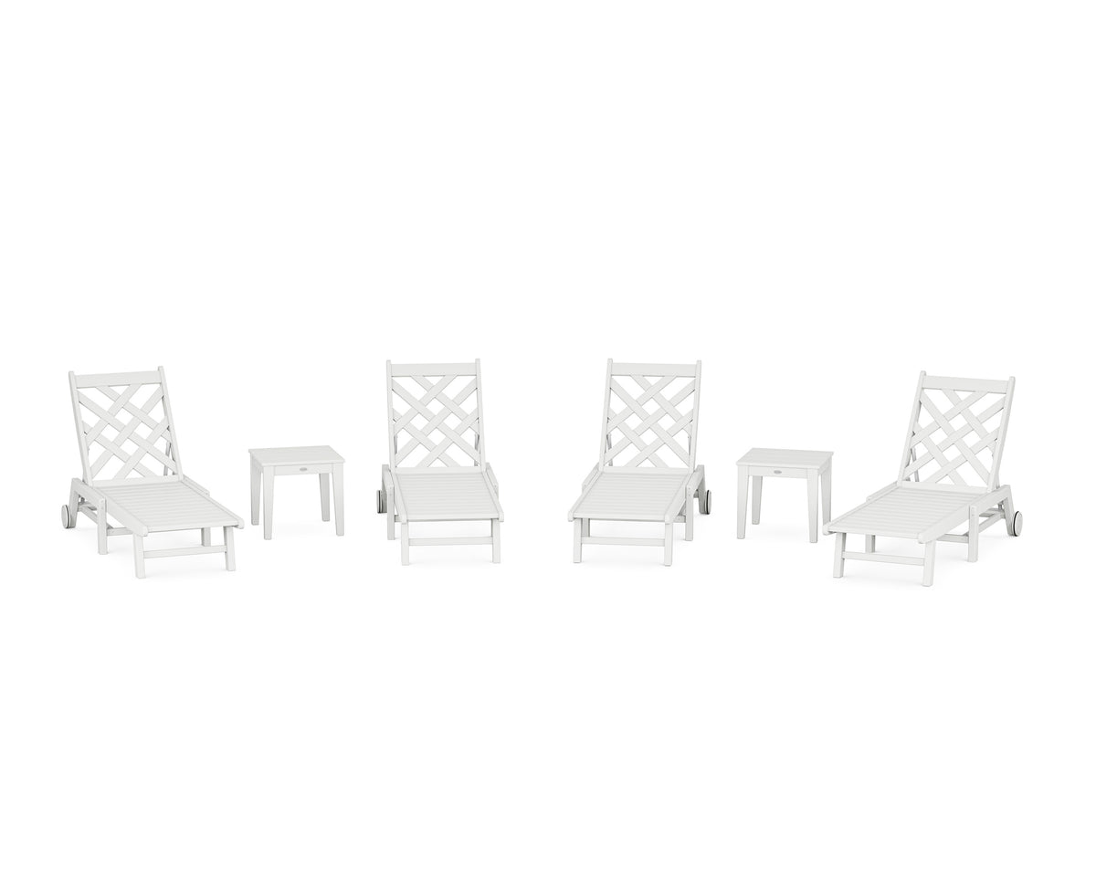 POLYWOOD Wovendale 6-Piece Chaise Set with Wheels in White