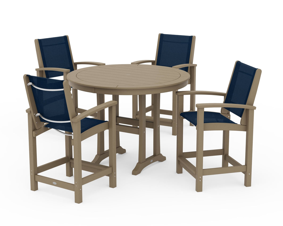 POLYWOOD Coastal 5-Piece Counter Set in Vintage Sahara / Navy Blue