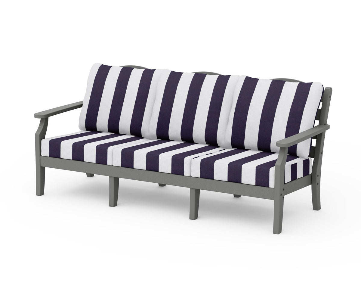 POLYWOOD Savannah Deep Seating Sofa in Slate Grey / Cabana Stripe Navy