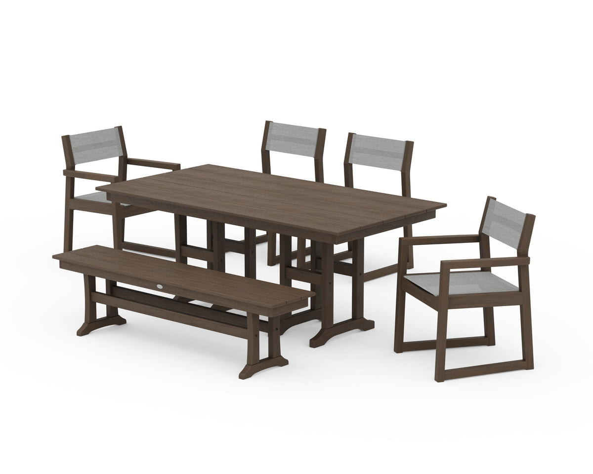 POLYWOOD EDGE Sling 6-Piece Farmhouse Dining Set in Kona / Metallic