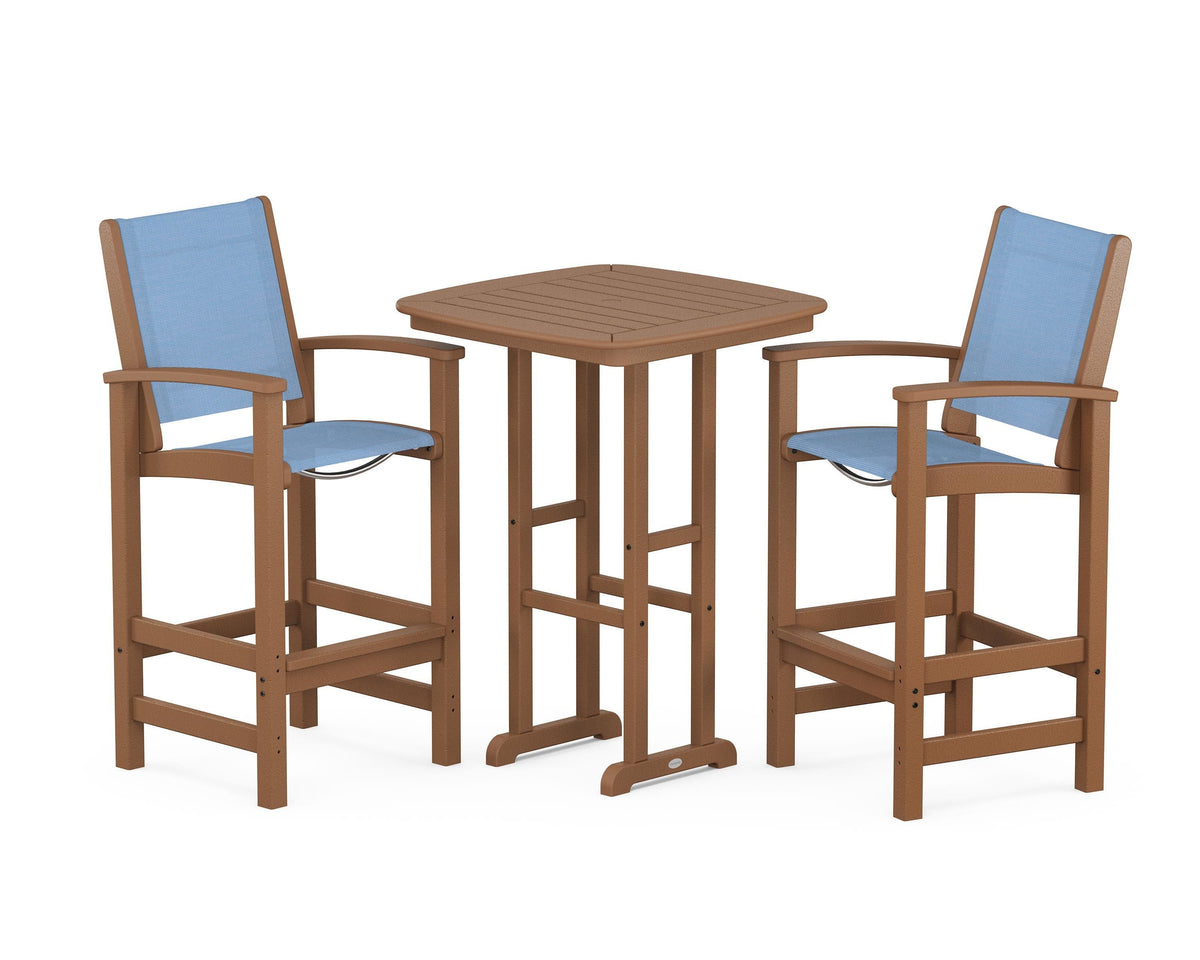 POLYWOOD Coastal 3-Piece Bar Set in Teak / Poolside