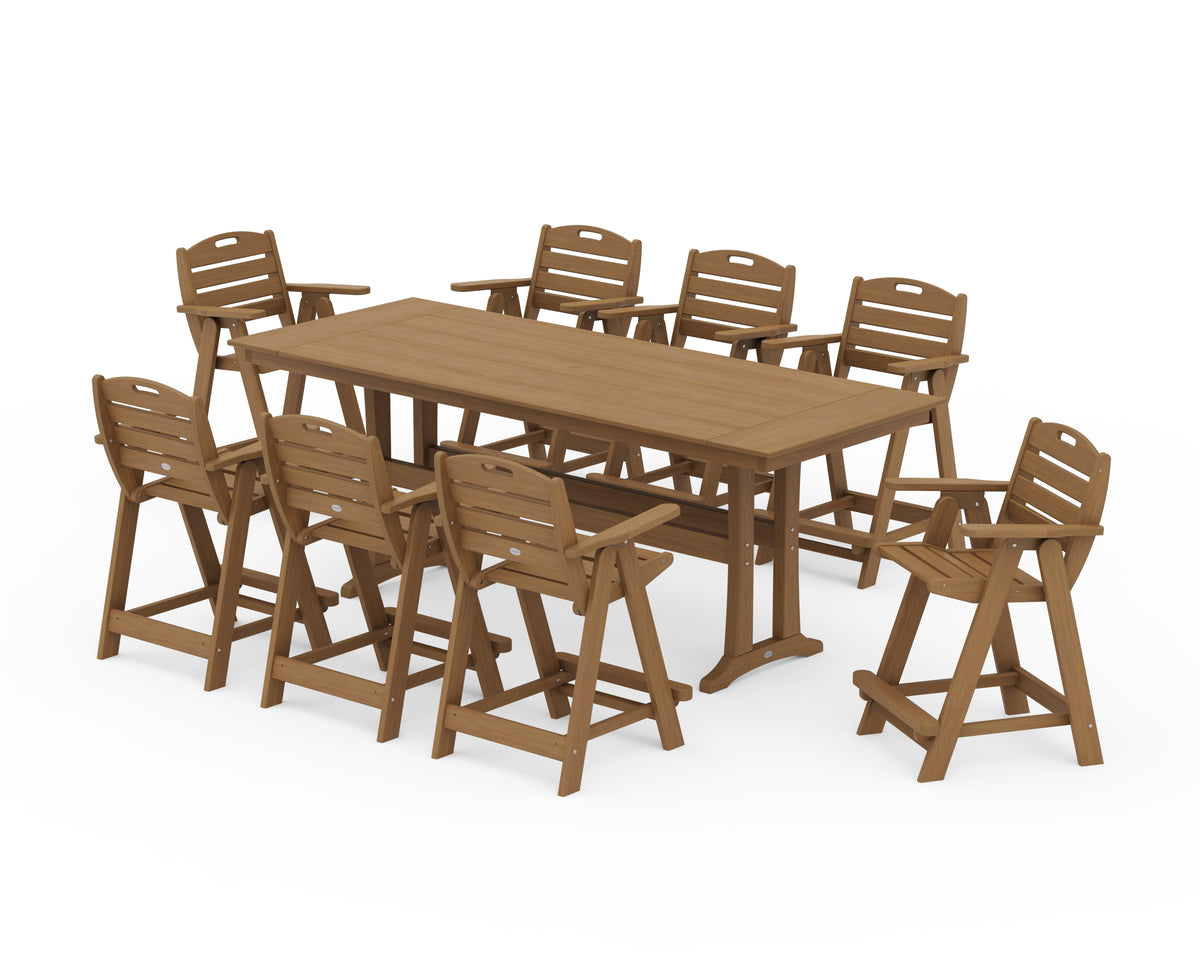 POLYWOOD Nautical 9-Piece Farmhouse Counter Set with Trestle Legs in Natural