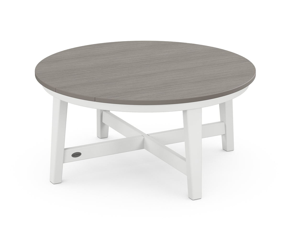 POLYWOOD Newport 36" Round Coffee Table in White / Driftwood