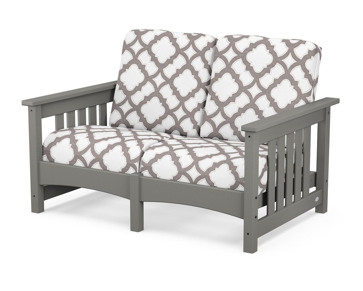 POLYWOOD Club Mission Loveseat in Slate Grey / Trellis Grey Mist