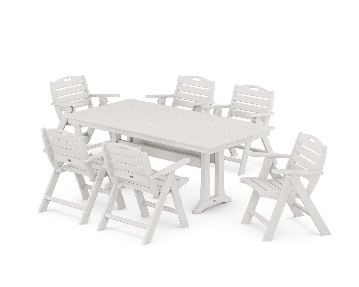 POLYWOOD Nautical Lowback 7-Piece Farmhouse Dining Set with Trestle Legs in Vintage White