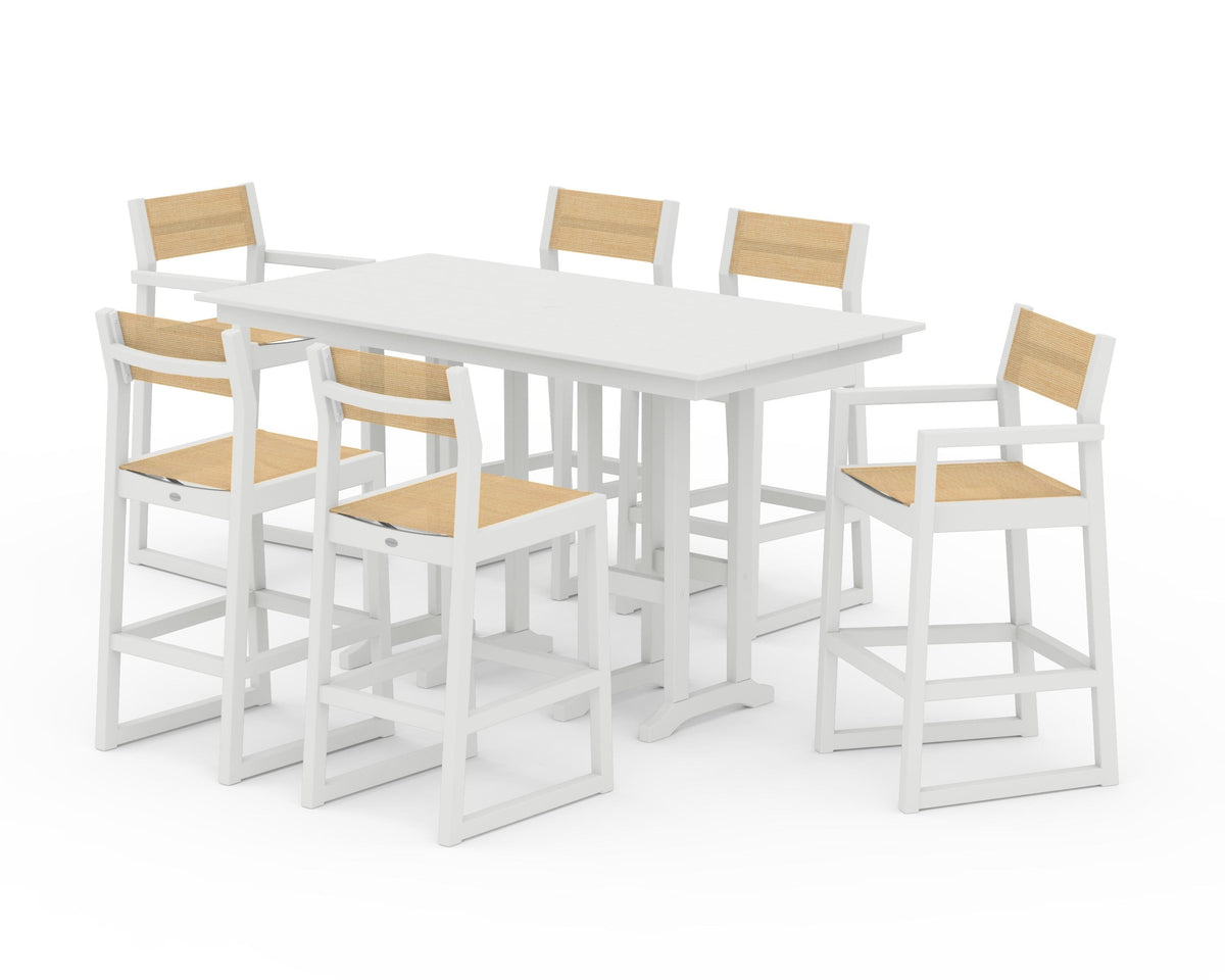 POLYWOOD EDGE Sling 7-Piece Farmhouse Bar Set in Vintage White / Dupioni Apricot