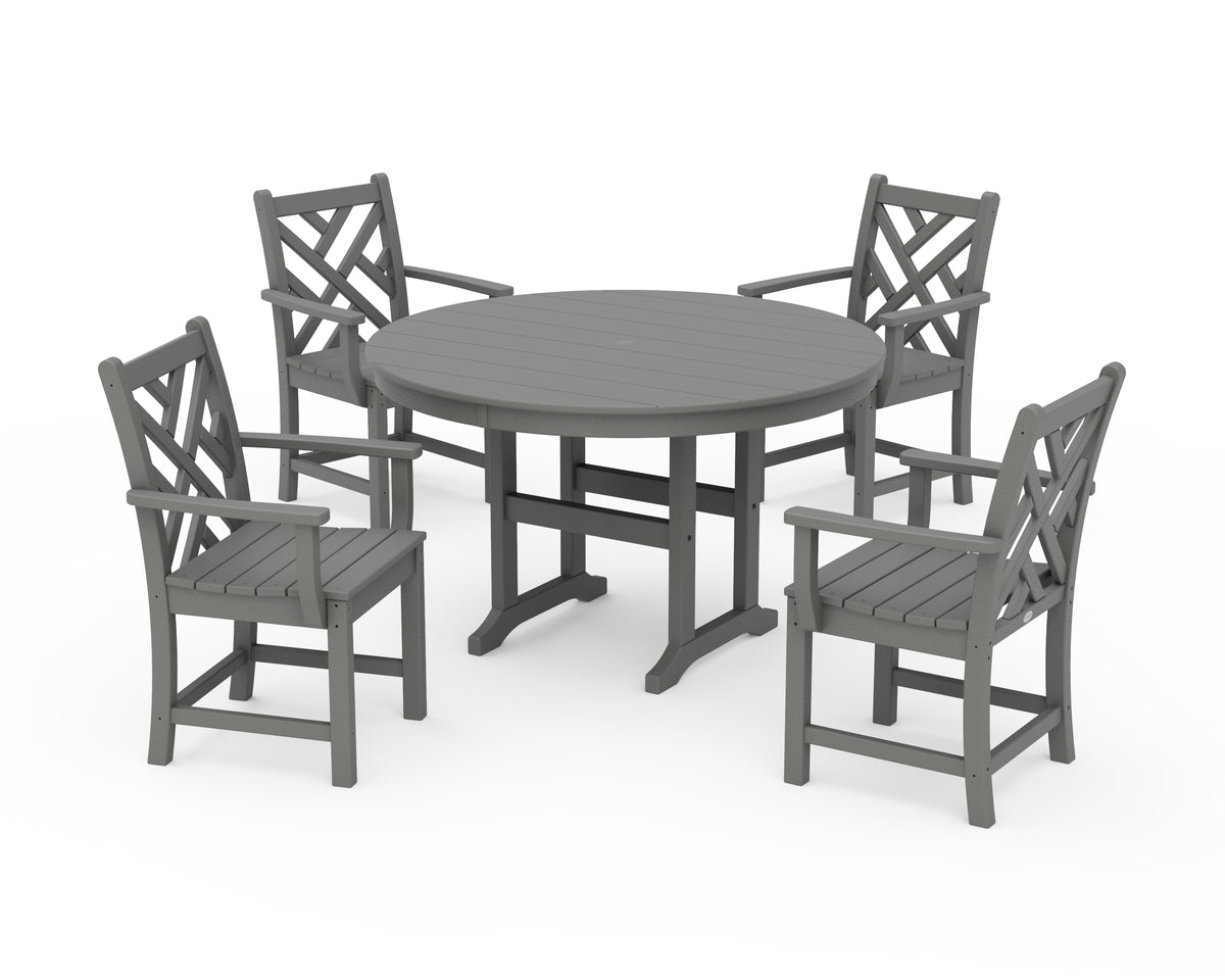 POLYWOOD Chippendale 5-Piece Round Farmhouse Dining Set in Slate Grey