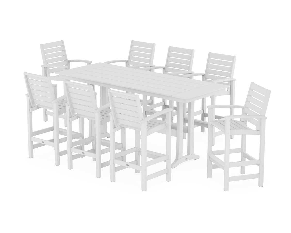 POLYWOOD Signature 9-Piece Farmhouse Bar Set with Trestle Legs in White