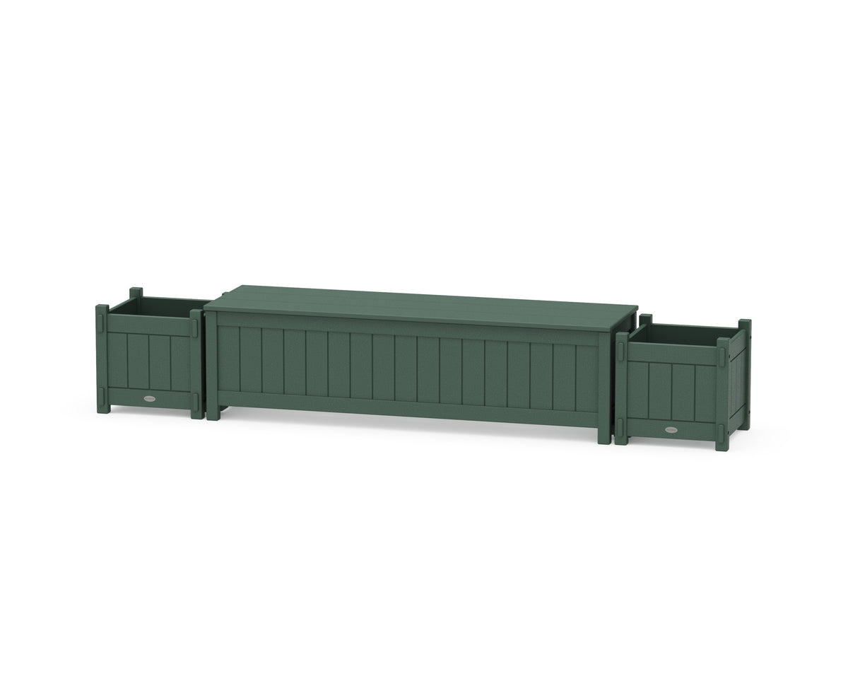 POLYWOOD 60" Vineyard Straight Planter Storage Bench Set in Green