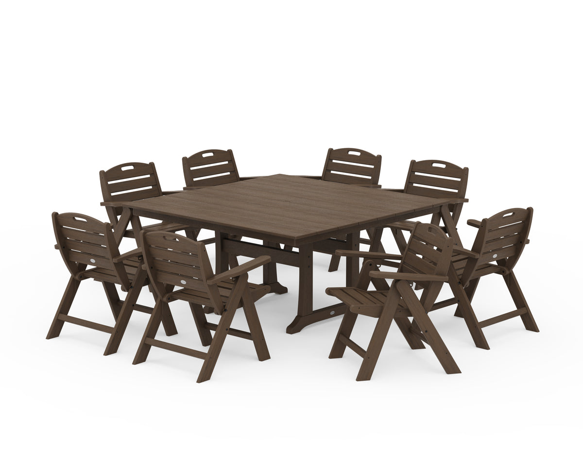 POLYWOOD Nautical Lowback 9-Piece Square Farmhouse Dining Set with Trestle Legs in Kona