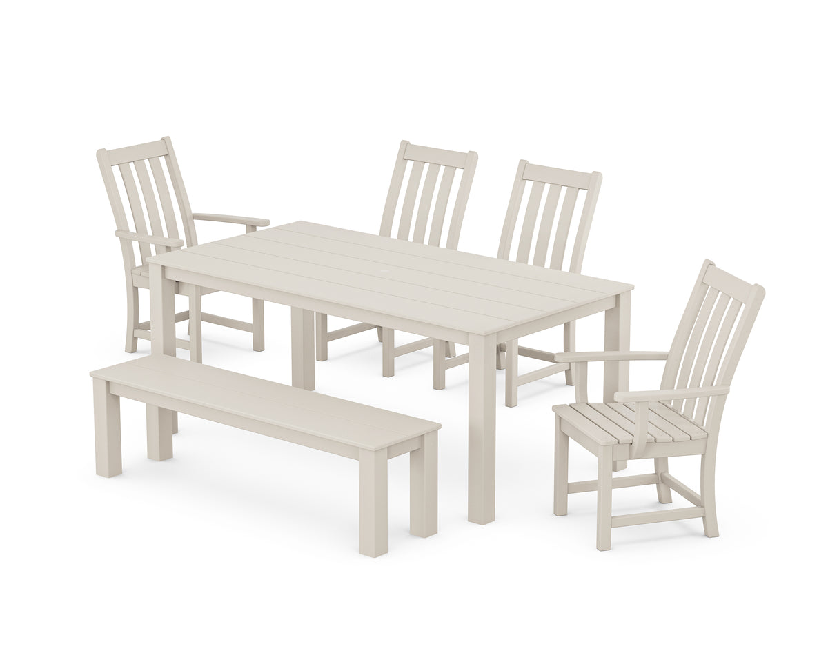 POLYWOOD Vineyard 6-Piece Parsons Dining Set with Bench with Vineyard Dining Side Chair in Sand