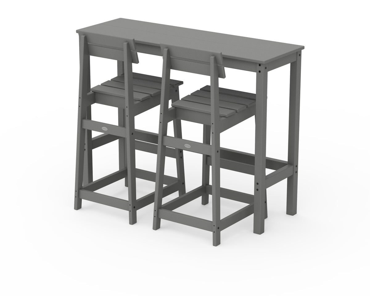 POLYWOOD Modern Studio Plaza Bar Chair 3-Piece Balcony Set in Slate Grey