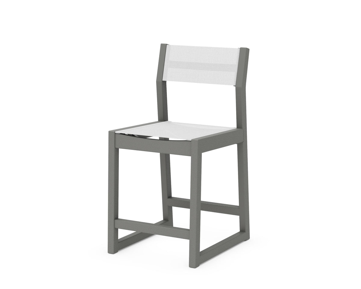 POLYWOOD EDGE Sling Counter Side Chair in Slate Grey / White
