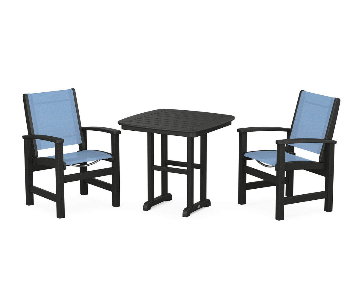 POLYWOOD Coastal 3-Piece Dining Set in Black / Poolside
