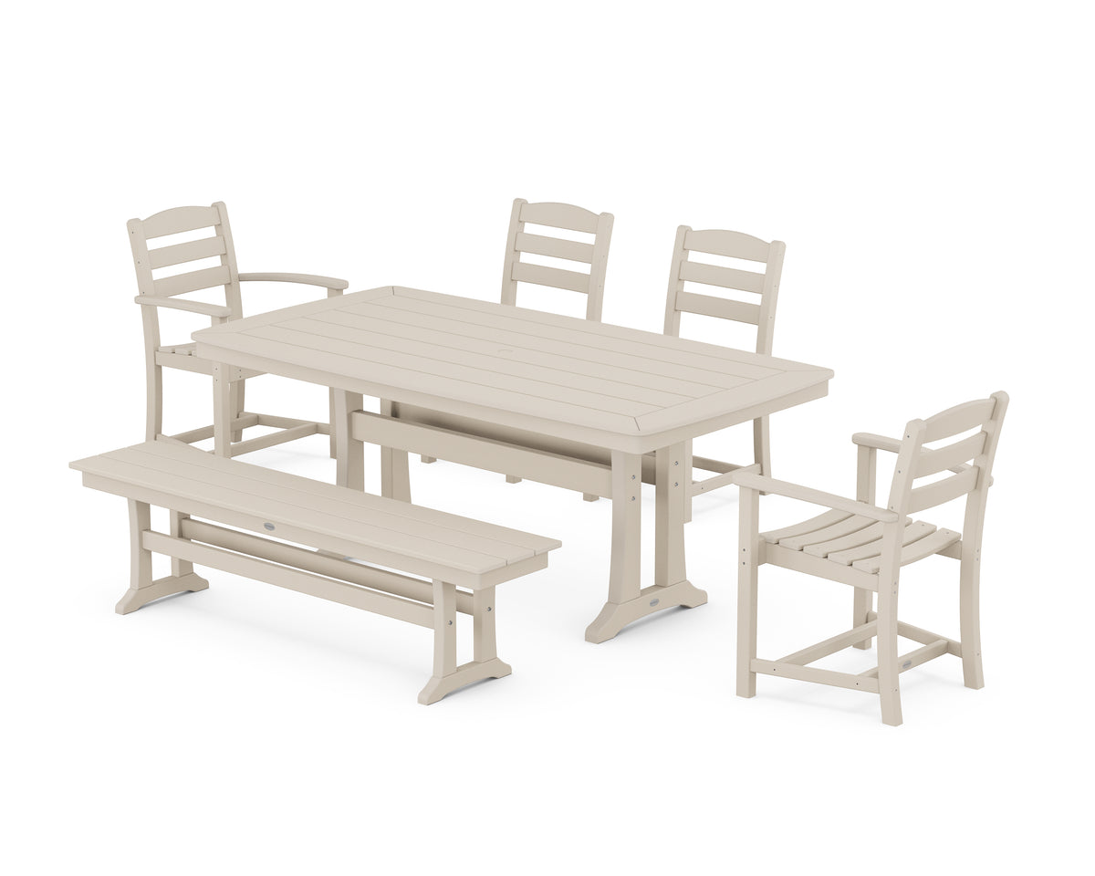 POLYWOOD La Casa Café 6-Piece Dining Set with Trestle Legs in Sand
