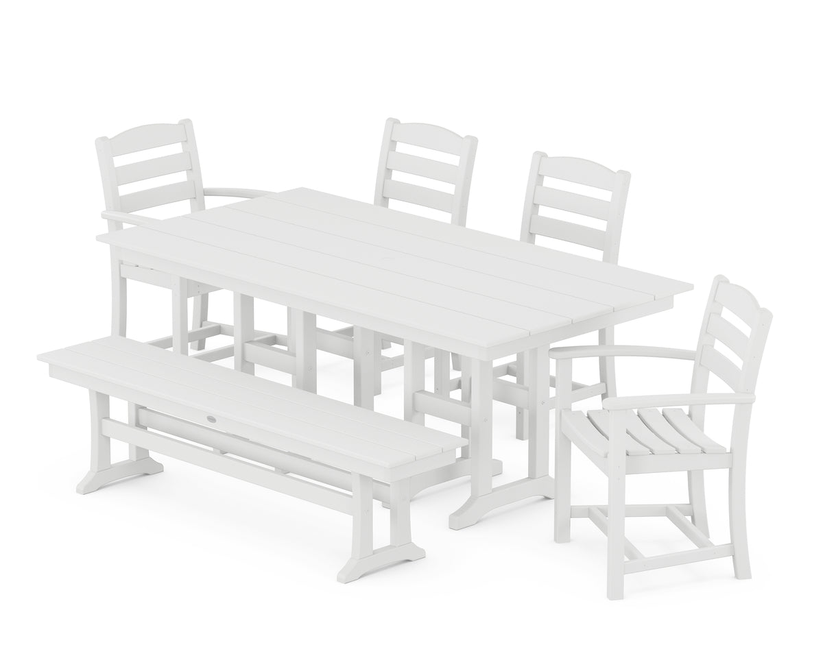 POLYWOOD La Casa Café 6-Piece Farmhouse Dining Set with Bench in White