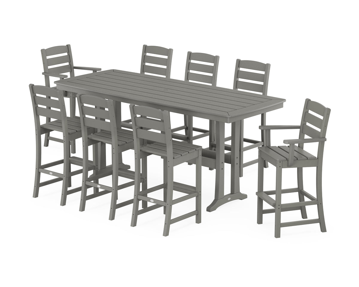 POLYWOOD Lakeside 9-Piece Bar Set with Trestle Legs in Slate Grey