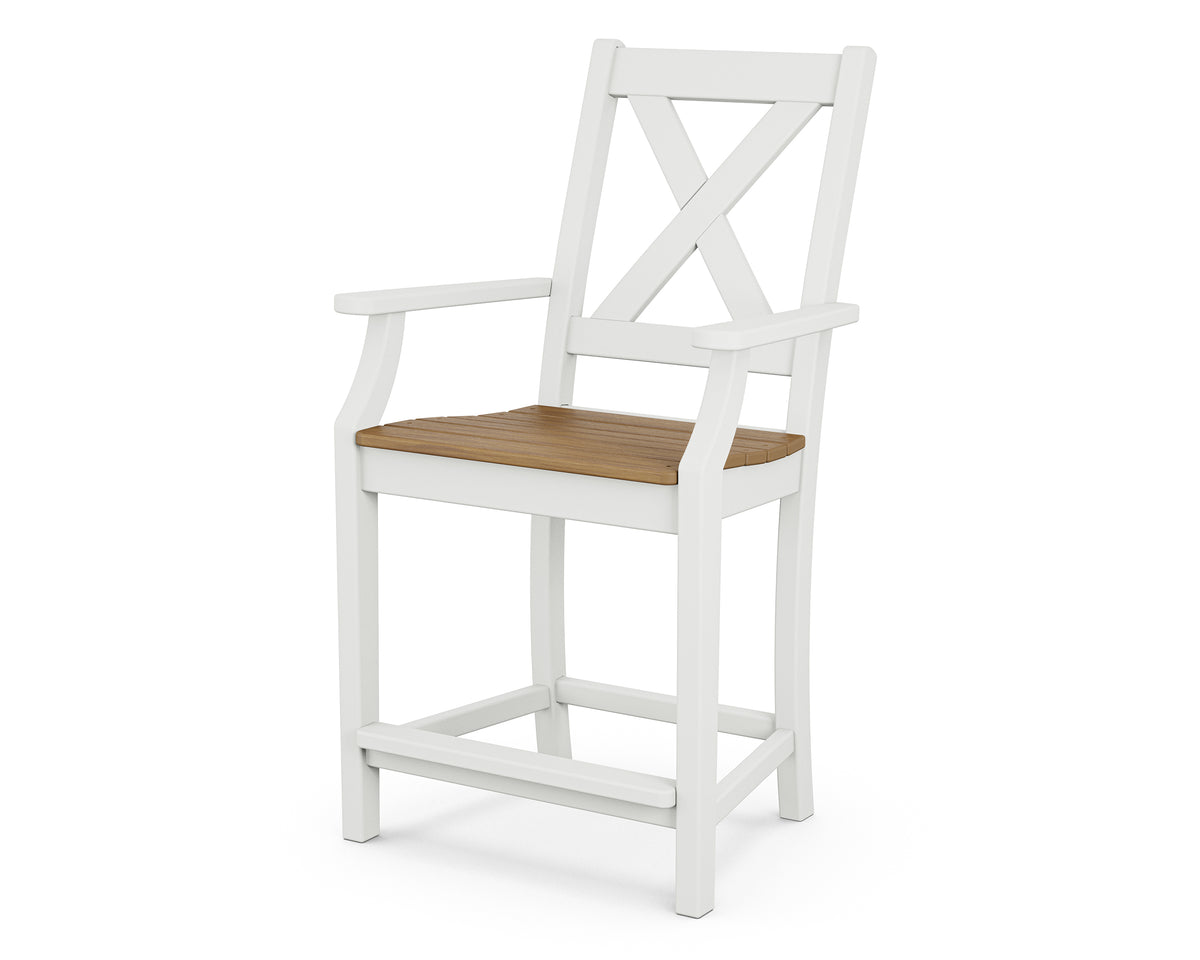 POLYWOOD Braxton Counter Arm Chair in White / Natural