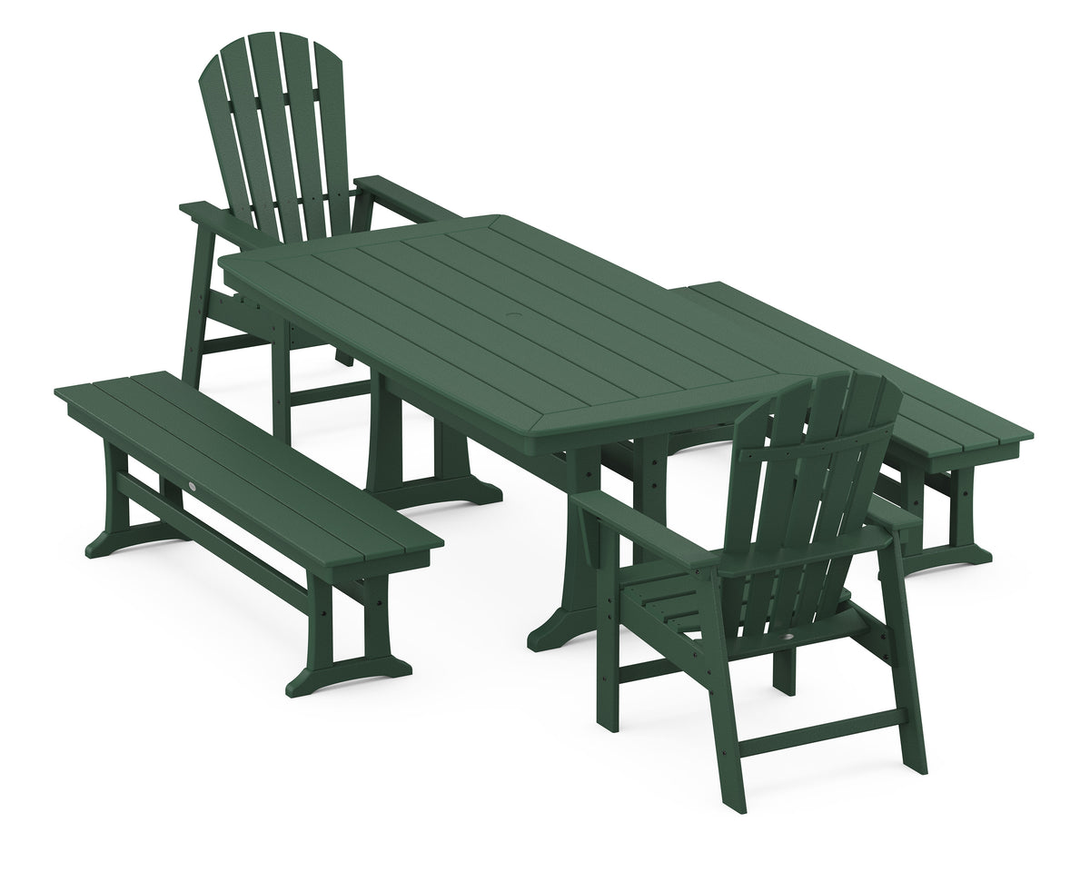 POLYWOOD South Beach 5-Piece Dining Set with Trestle Legs - 38" x 73" Table in Green