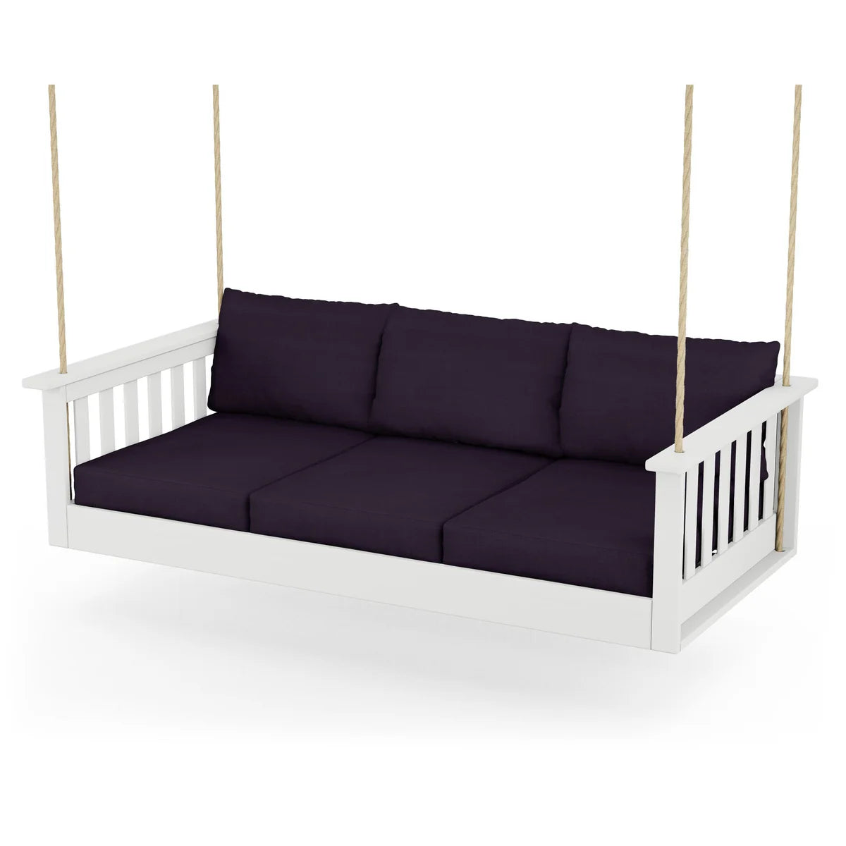POLYWOOD Vineyard Daybed Swing in White / Navy Linen