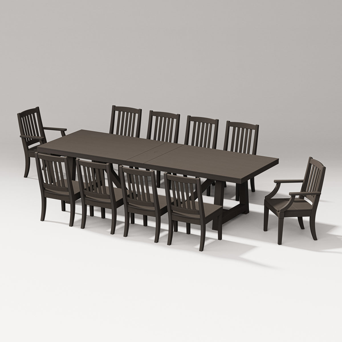 POLYWOOD Estate 11-Piece A-Frame Table Dining Set - 120" Table in Vintage Coffee